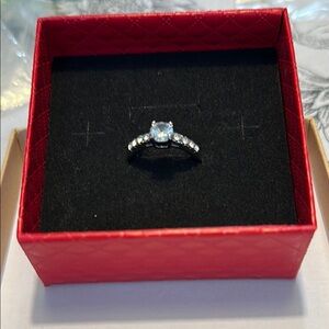Silver and White Ring with Classic Design and Accent Stones. Size 7